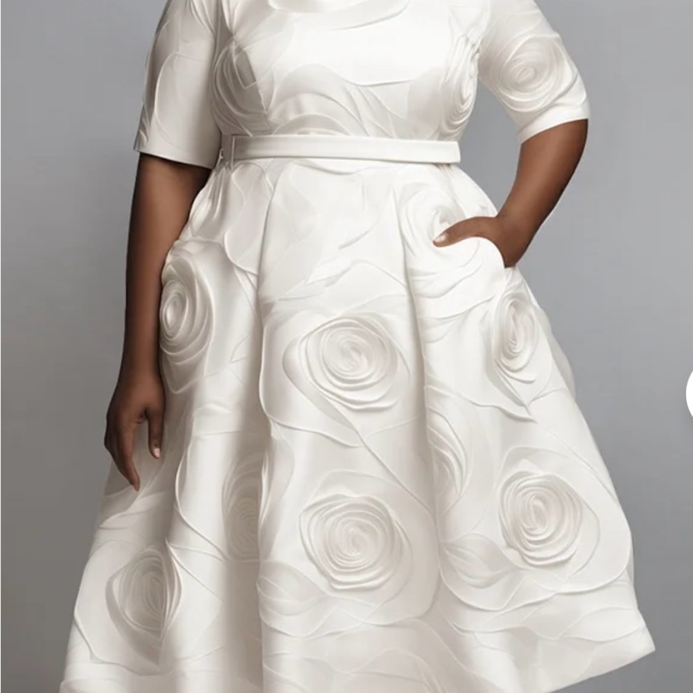 XplusWear Elegant White Midi Dress for Timeless Style